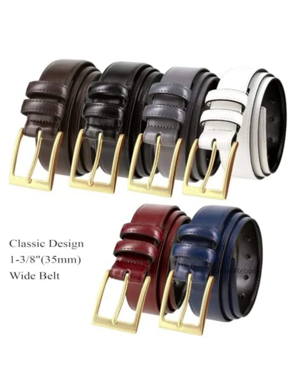 Genuine Leather Men's Belt 35mm Classic Dress Belt Stitched Edge
